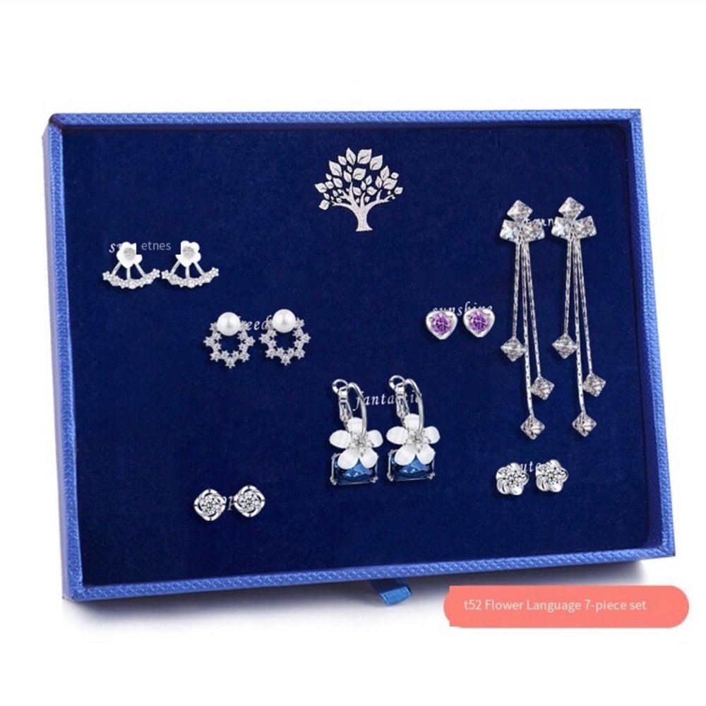 New 925 Silver Needle Earrings One Week Stud Set Earrings Zircon Sterling Silver